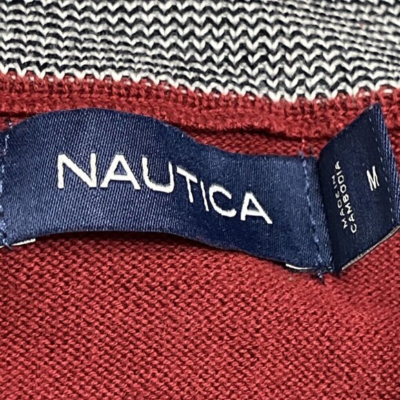Nautica Sweater Mens M 1/4 Zip Burgundy Pullover Mock Neck Classic Preppy Casual - Picture 6 of 8